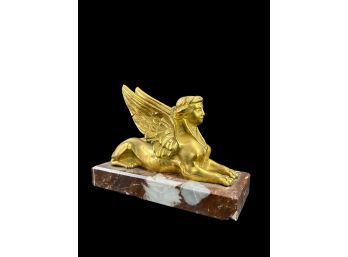 Antique Gilt Bronze Sphinx On Marble Base