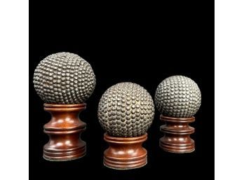 French Boule Balls On Wooden Stands, Set Of 3