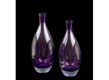 Pair Of Amethyst Glass Bottle Vases