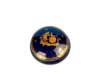 Vintage Limoges Navy Blue And GIlt Porcelain Trinket Box