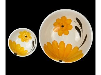 Italian Hand Painted Ceramic Bowls With Yellow Flower Motif