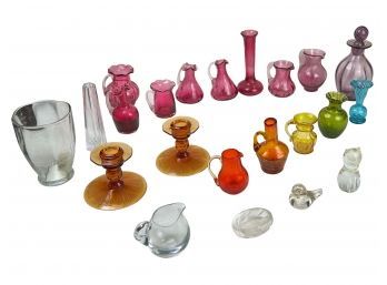 Great Collection Antique And Vintage Glass Items - Lalique, Cranberry Glass, Amber, Depression, Orrefors