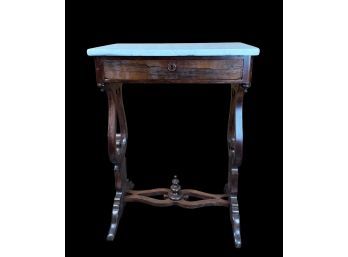 Antique Marble Top Side Table With Drawer, Lock And Key