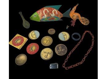 Assortment Of Treasures, Gossamer Bowl, Ronson Lighter, Mooon Coasters, Bakelite Etc