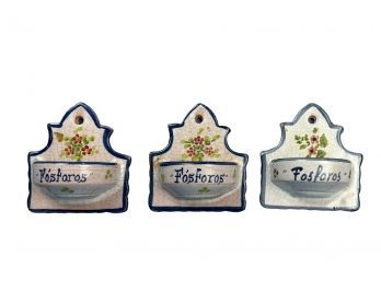 Spanish Ceramic Wall Fosforos, Or Match Holders