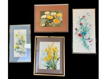 Four Floral Water Color Paintings By B. Marker