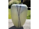 11' Tall Yellow, Chartreuse And Purple Deco Style Ceramic Vase, Stamped