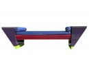 Deco Style Geometric, Long Purple Enamel And Blue Leather Bench With Custom Sculptural Grating On Sides
