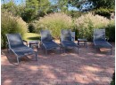 Four Gloster Metal And Teak Modern Outdoor Lounge Chairs With Two Side Tables