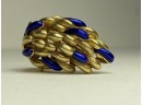 18k Gold Made In Italy Vintage Ring, Gold And Blue Enamel Baubles Or Peacock Tail