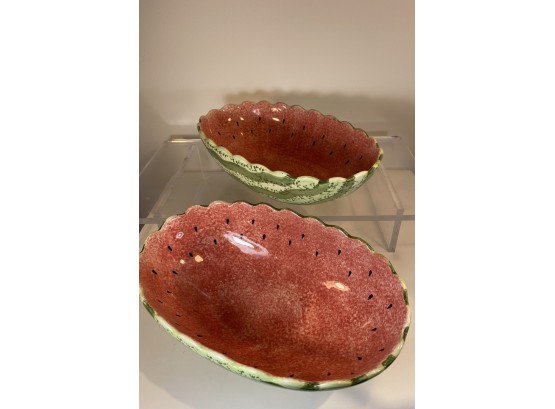 Pair Of Large Ceramic Watermelon Bowls