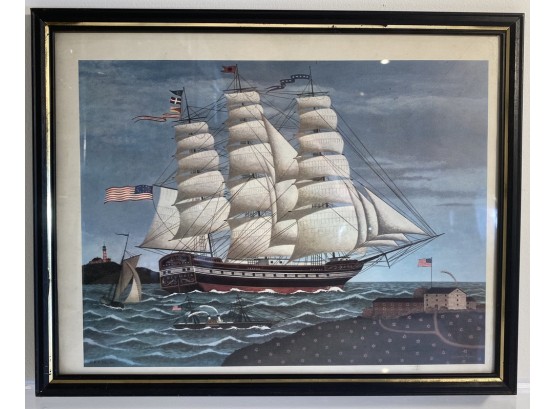 Charles Wysocki, American Folk Art, Nautical Print Of Sailboat In Frame