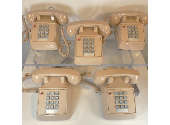 Five Brand New, With Box, Vintage Beige Western Electric Push Button Phones With Red Ringing Blinker Light