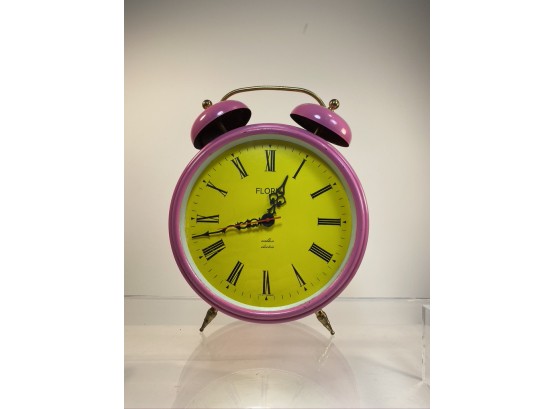 Vintage Oversized (13' Tall) Pink And Yellow Classic Alarm Clock