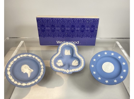 Three Wedgewood Blue Porcelain Dishes