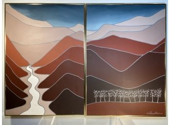 Desert Canyon Diptych - Oil On Canvas