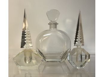 Three Glass Parfume Bottles Two With Cut Pagodas