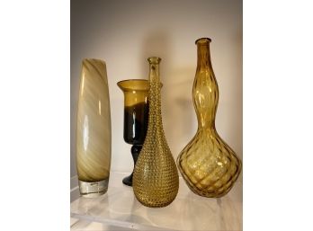 Mid Century Italian Glass Bottles And  Vases