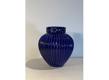 Reticulated And Fluted Blue Ceramaic Asian Vase