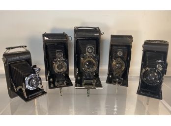 Assorted Lot Of 5 Vintage / Antique Kodak & Kodak Jr. Bellows Cameras