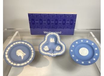 Three Wedgewood Blue Porcelain Dishes