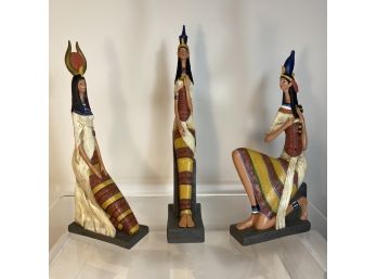 Three Seated Egyptian Women Figurines
