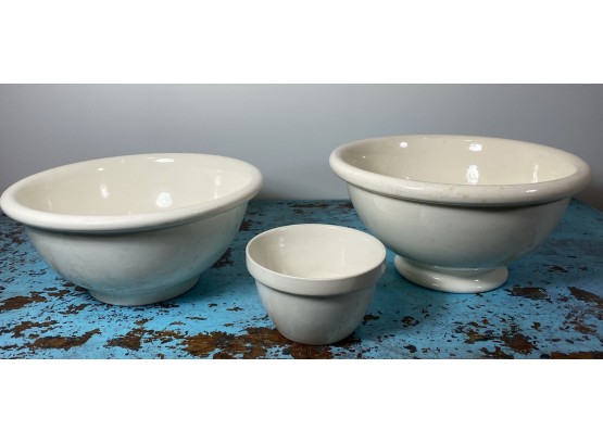 Trio Of Vintage And Or Antique White Ceramic Bowls
