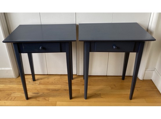Pair Of Simple Nautical Blue Crate And Barrel Night Or Side Tables