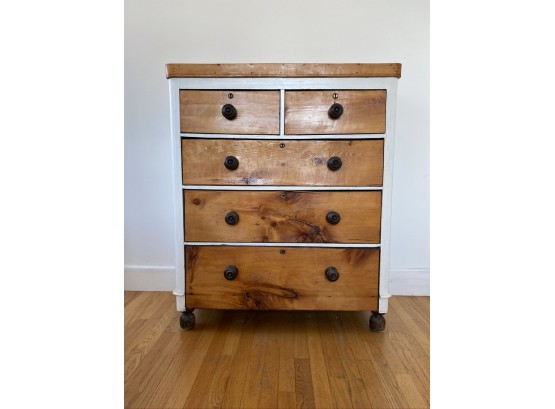 Early American, Antique, Almost Shaker Style Chest Of Drawers In Natural And White