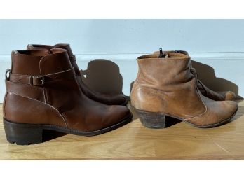 Two Pair Of Low Brown Leather Boots Size 9/9.5