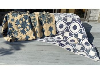 Two Blue And White Antique Cotton Quilts