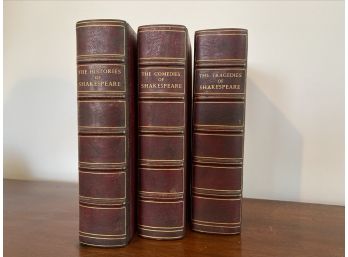 Three Vintage, Red Leather Bound Shakespeare Books