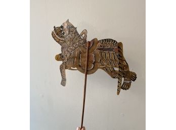 Antique Leather Or Cellulose Chinese Dog Or Tiger Shadow Puppet