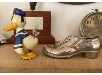 Vintage Wind Up Donald Duck And Metal Shoe