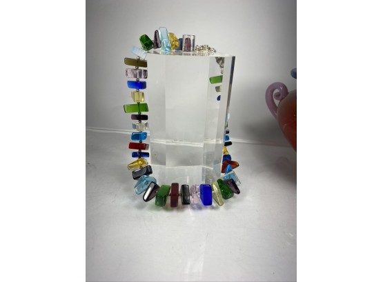 Designer Geometric Glass Color Block Necklace