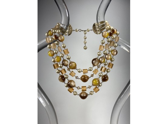 Resin Faux Pearl And Crystal Multi Strand Tiered Necklace