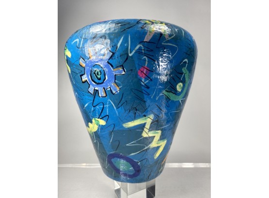 Neon Blue Artisan Terracotta Vase -
