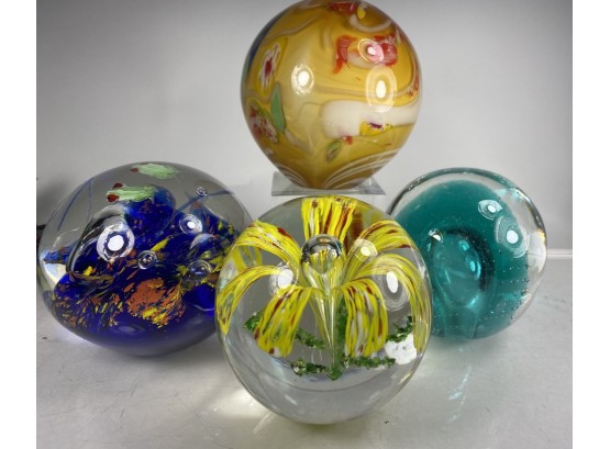 Lot Of Assorted Colorful Hand Blown Glass Paperweights