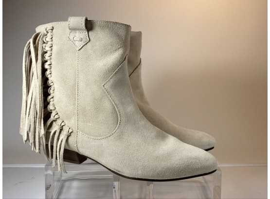Zara Western Style Suede Cream Booties With Fringe Back Size 37