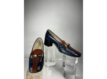 Unworn Vintage Gucci Black And Burgundy Heeled Loafers Size 37 & 12