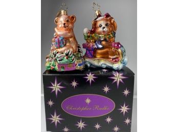 Two Christopher Radko Teddy Bear Ornaments (with One Box)