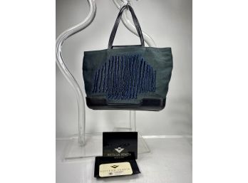 Bottega Veneta, Limited Edition Black Leather And Linen With Beaded Front Detailing Small Tote