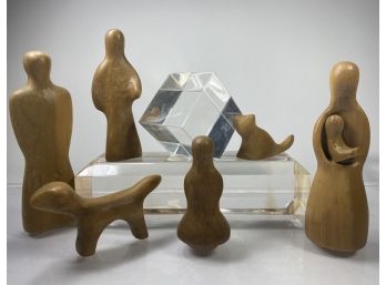 Group Of Wooden Figurines, Animals And Humans