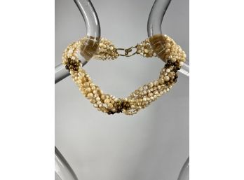 Tigers Eye And Pearlescent Bead Multi Strand Collar Necklace
