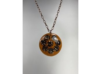 One Of A Kind Resin Medallion Boho Necklace With Copper