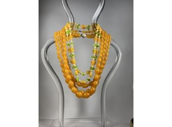Three Amazing Vintage Resin Necklaces In Orange And Yellow Tones