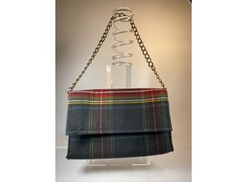 Convertible Multi Color Plaid Felted Wool Clutch To Shoulder Bag