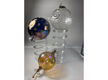 Three Vintage Christmas Ornaments - Two Jumbo Glass Balls