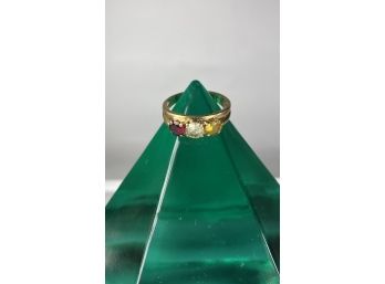 Three Stone And 10k Gold Double Banded Ring