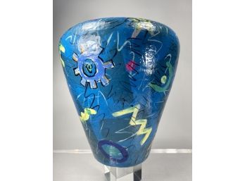 Neon Blue Artisan Terracotta Vase -